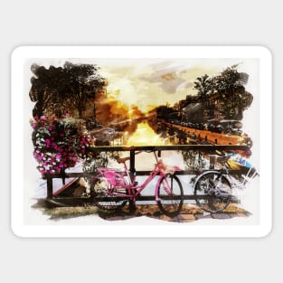 AMSTERDAM, Netherlands Watercolor Landscape Fine Art Sticker